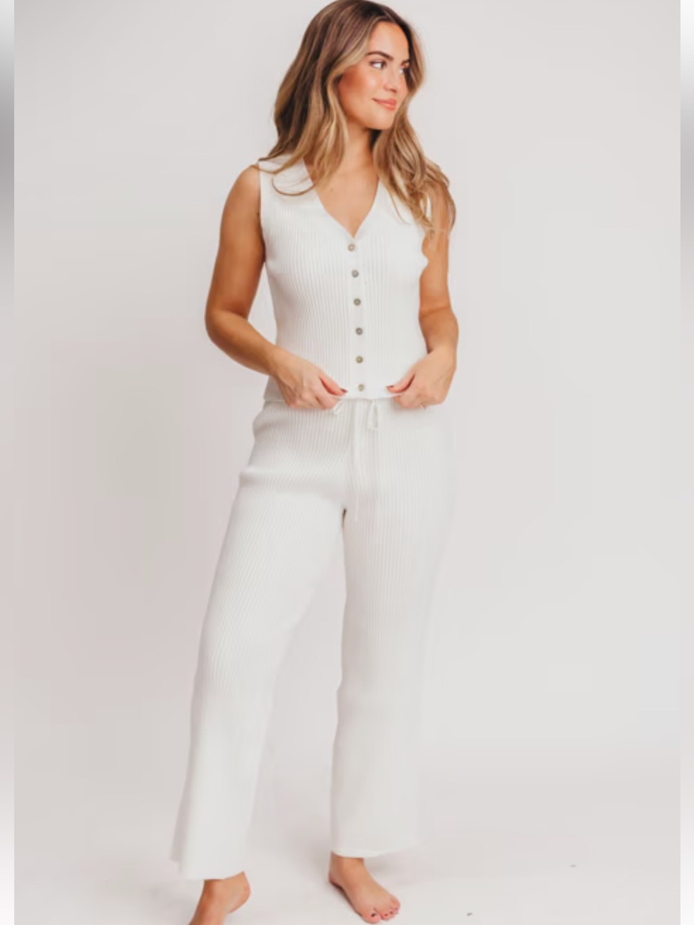 NWT Women’s Penelope Ribbed Knit Vest and Pant Set in White